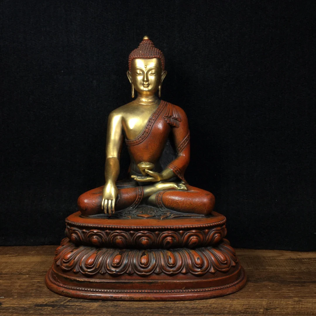 

10"Chinese Folk Collection Old Bronze Gilt Real gold Shakyamuni Amitabha Sitting Buddha Enshrine the Buddha Town House