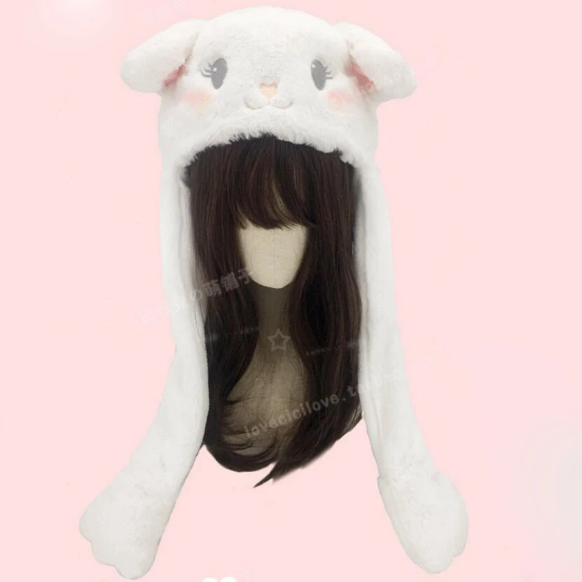 Белый DIY японский осень-зима Mori girl Косплей очень милый кот движущийся прыгающий плюшевый шарф шляпа Лолита девочка Плюшевые кошачьи уши теплые шапки - Цвет: Белый