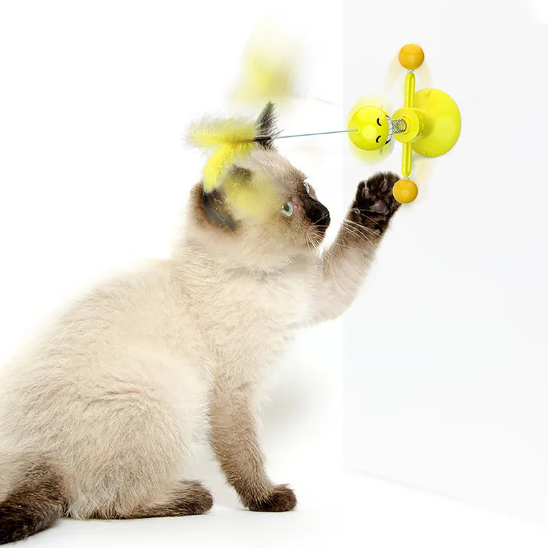 

Pet Windmill Teasing Interactive Toy Cat Toy Turntable Funny Cat Stick Puzzle Training With Catnip Feather Pet Supplies