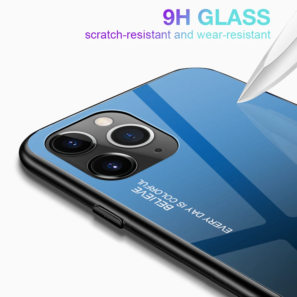 Чехол из закаленного стекла KEYSION с градиентом для iPhone 11 Pro Max силиконовая задняя