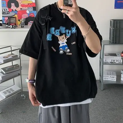 

han Men's loose T-shirt short-sleeved retro tide brand half-sleeved top ins tide 2021