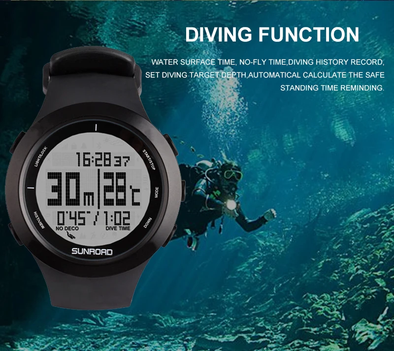 

Professional diving watch, 100 meters water pressure waterproof, diving depth, time, water temperature, safe stay time