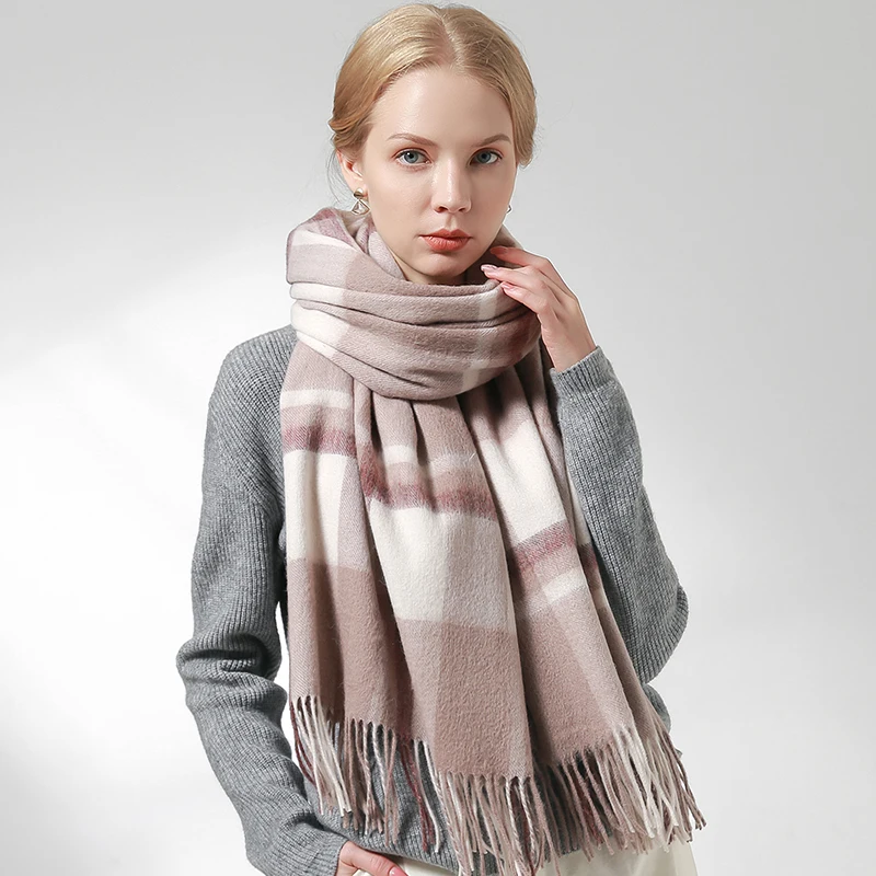 Checkered Scarf Winter Women Plaid Wool Scarves Lattice Large Shawl Wraps Long Neckerchief Warm Cashmere Neck Scarves Pashmina fashionable women ponchos winter pashmina thick scarf plaid patchwork scarves big size women scarves shawl and wraps femme