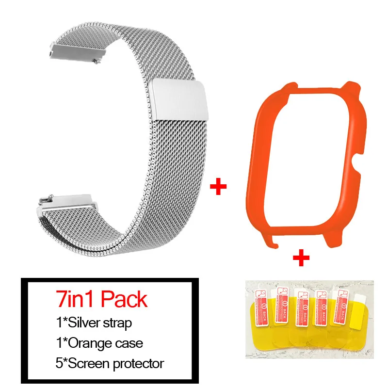 silver-orange 7в1 умные часы аксессуары для Huami Amazfit GTS ремешок из нержавеющей стали магнитный браслет для Amazfit gts чехол Защитная пленка - Цвет: silver-orange