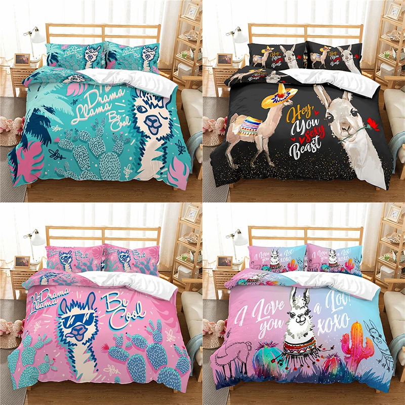 

Home Textile Luxury 3D Alpaca Print 2/3Pcs Comfortable Duvet Cover PillowCase Bedding Sets Queen and King EU/US/AU Size