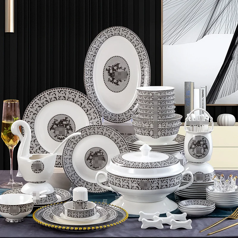 

2021 Jingdezhen New Chinese Bone China Bowl & Dish Set Household Aimashi Tableware Ceramic Bowl & Plate Combination Chopsticks