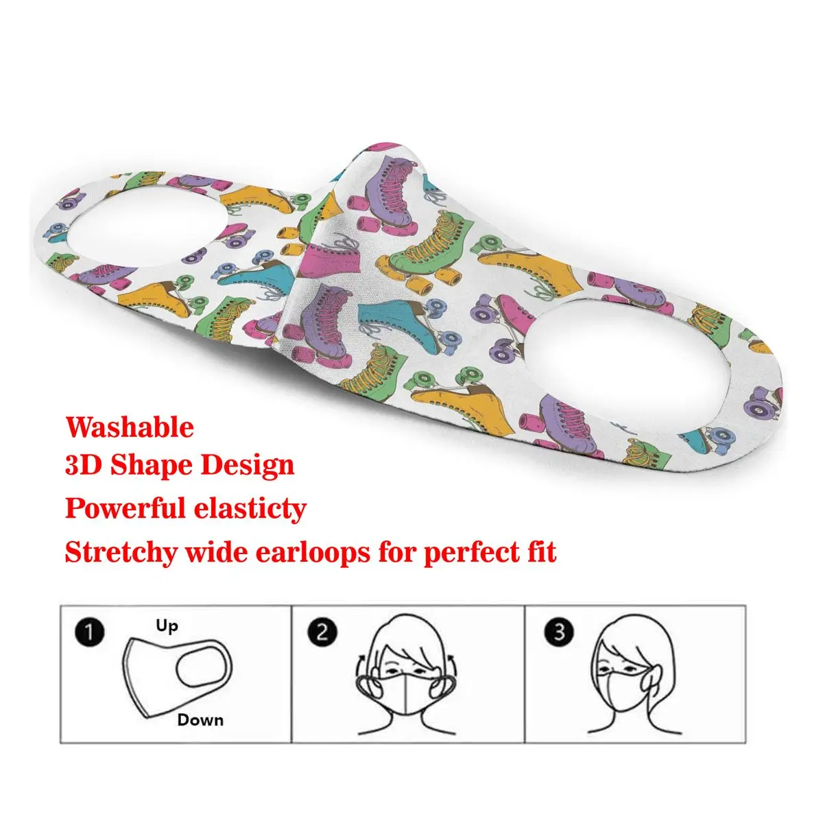 

Dust Mask Roller Skates In Vivid Colors Party Mouth Face Mask for Adult Kids Windproof Washable Reusable