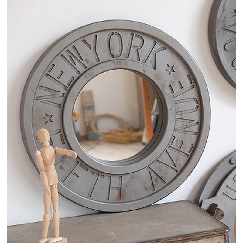 

Vintage Room Decor Round Mirror Wooden Framed Handcrafted