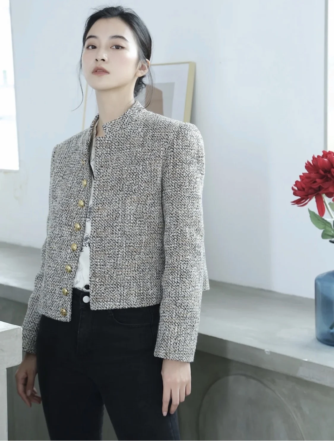 Дизайнерский Модный твидовый однобортный короткий Блейзер Tingfly пальто зимние и