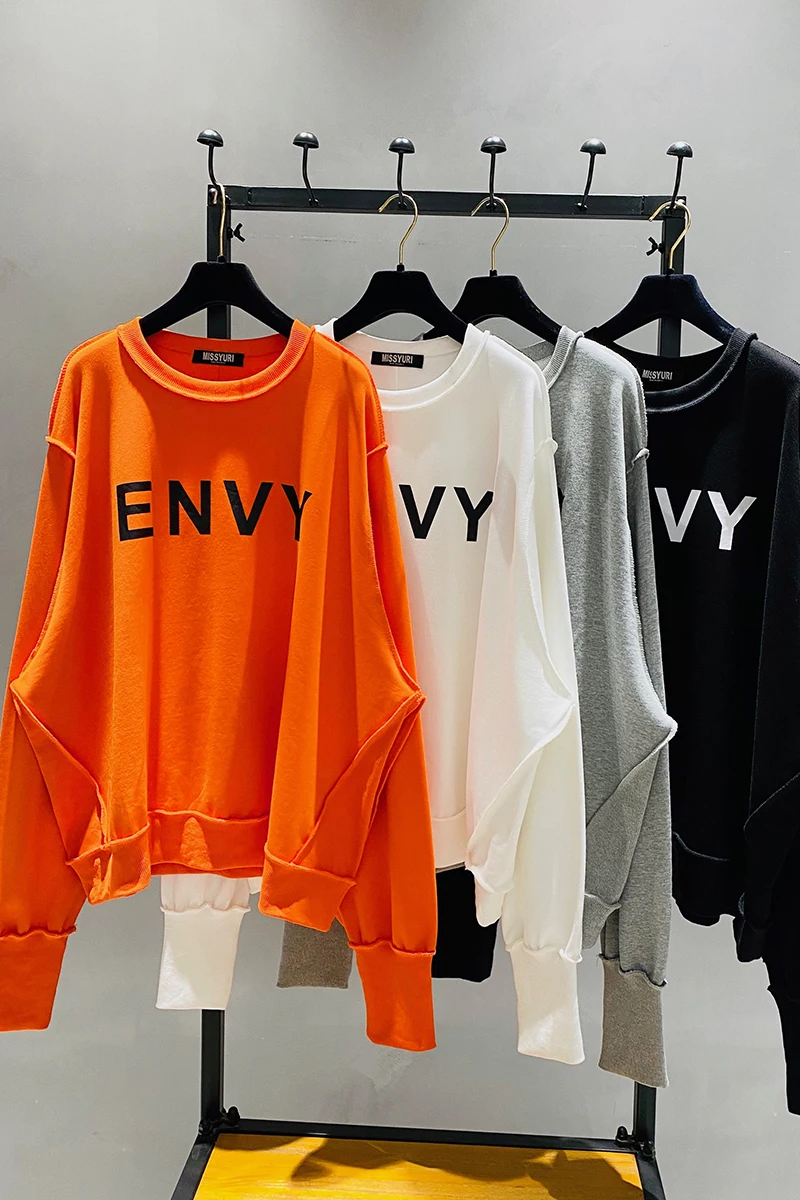 

2021 Spring Autumn New Korean Style Women Top Loose Round Neck Lazy Ins Hoodie Casual Long Sleeve Solid Sweatshirt