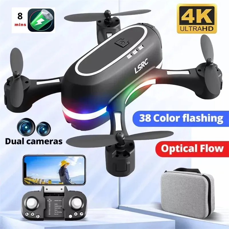 

2021 New Mini Drone 4k Dual Camera HD Wide Angle Camera WIFI FPV With Colorful Lights Six-Axis Gyroscope Foldable Quadcopter