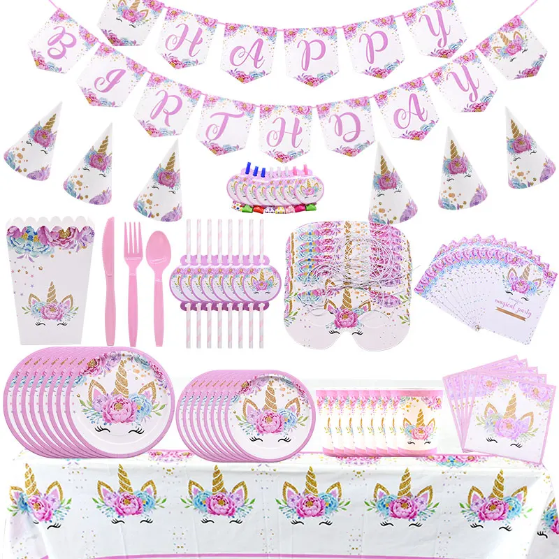 

Unicorn Decoration Birthday Unicorn Party Plate Cup Hat Banner Birthday Party Decoration Kids Adult Disposable Party Tableware