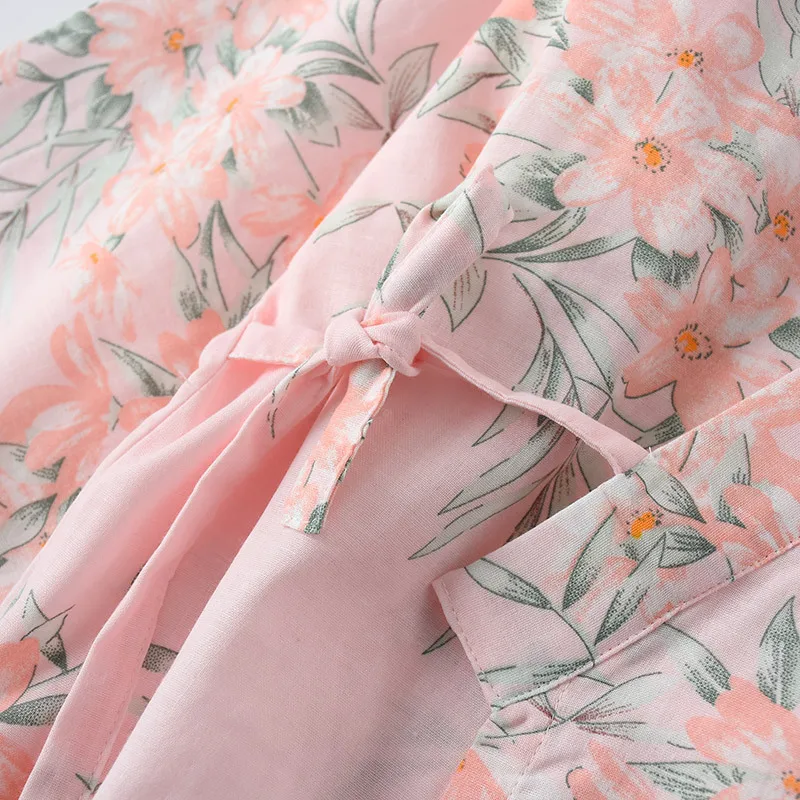 100% Хлопковая женская одежда для сна Домашняя дамы с короткими рукавами кимоно