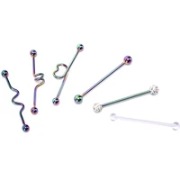fashion 6pcsset stainless steel industrial barbell earrings heart arrow rainbow ear cartilage helix conch piercing jewelry