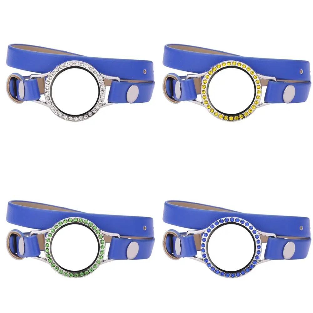 

5 шт./лот 30 мм Различные Цвета Кристаллы стеклянный медальон 37 см темно-синий двойной обертывание PU кожаный браслет с 50 шт амулеты