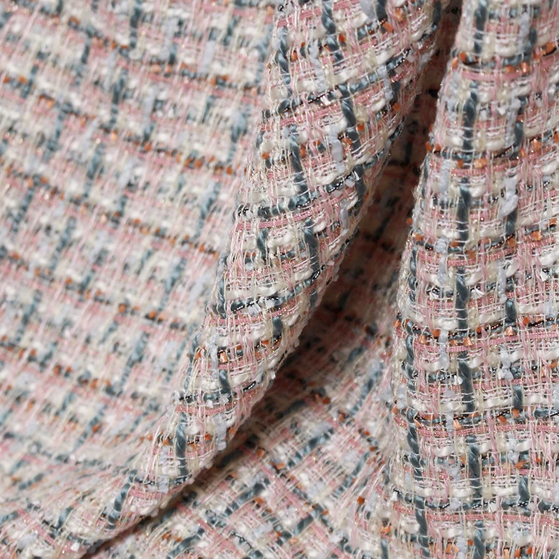 Французский твидовый осенний пиджак и платье розового зеленого цвета материалы