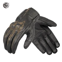 sfk goat leather gloves mens motorcycle gloves high grade heavy craft pattern carving sports gloves zipper five finger gloves