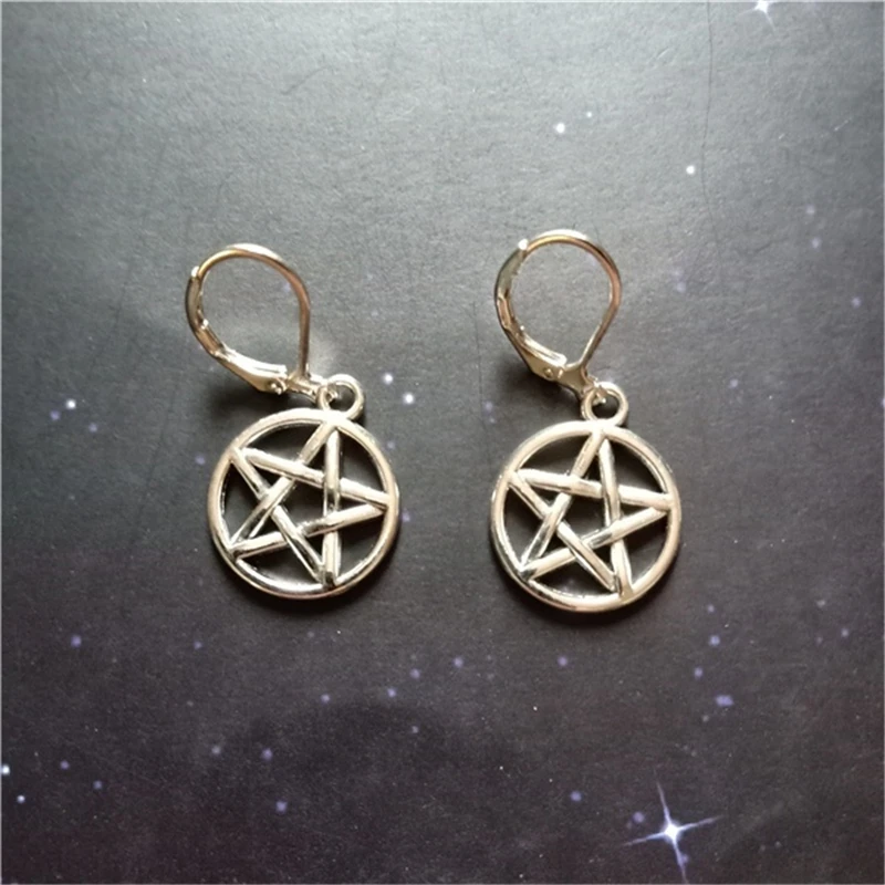 

Pentagram Leverback Earrings, Wiccan Leverback Earrings, Goth Earrings, Witch Earrings, Witch Jewelry, Pentacle Earrings