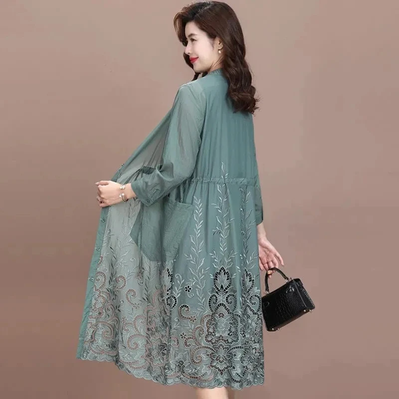 Ветровка с вышивкой Женская длинная Осенняя накидка 2021 высококачественный