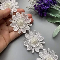 new 10x white double layered pearl flower handmade lace trim ribbon beaded embroidered applique dress diy sewing craft 5cm x 5cm