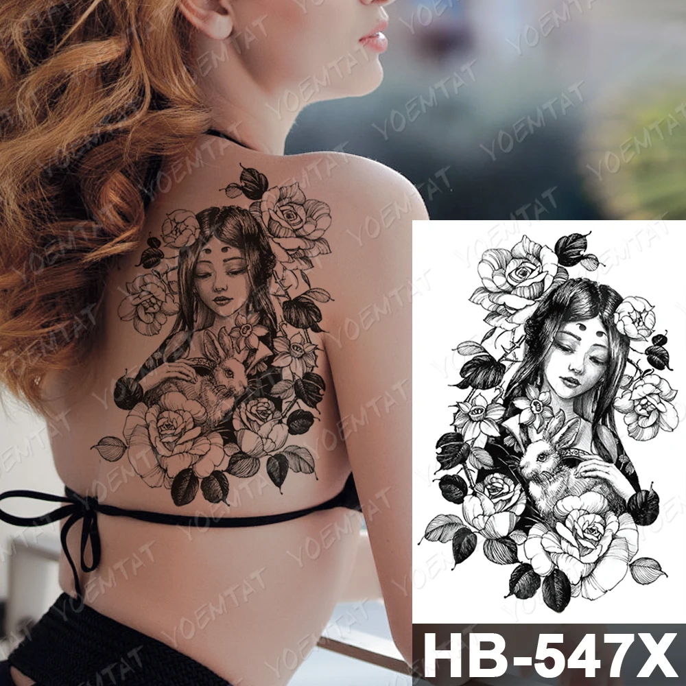 Waterproof Temporary Tattoo Sticker Japanese Prajna Resentment Geisha Flash Tattoos Beauty Body Art Arm Fake Tatoo Women Men images - 6