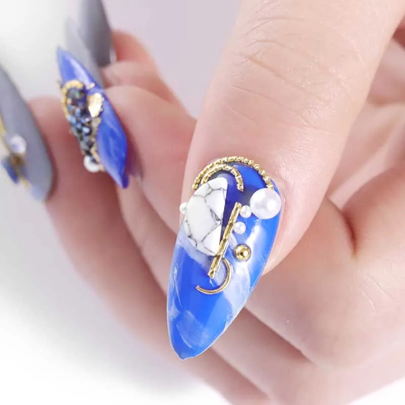 3D украшения для ногтей золотые линии смешанные красочные стразы кристаллы камни