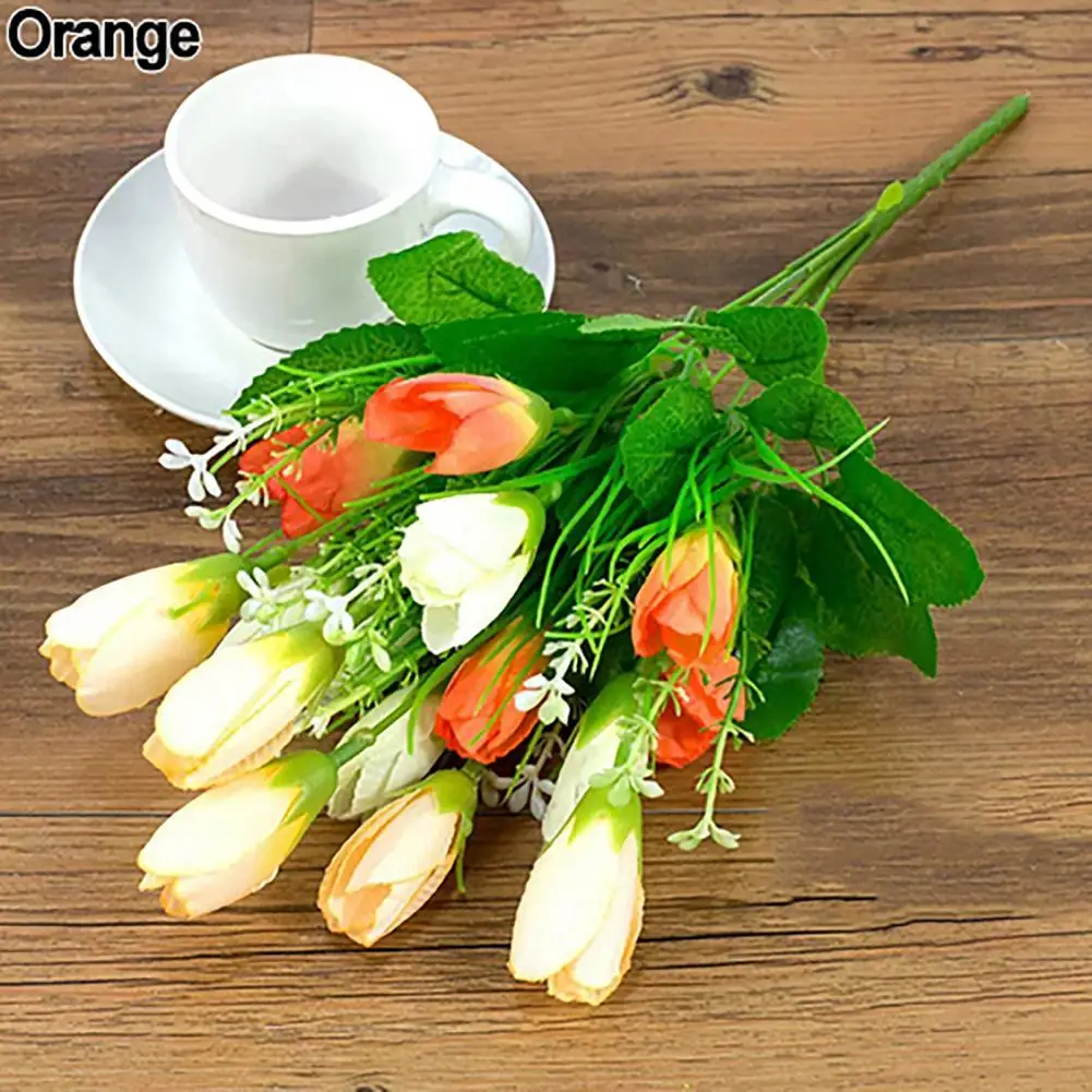 

1 Bouquet 15 Heads Artificial Flower Eco-friendly Faux Silk Fake Tulip Bud Plant for Wedding Party Home Decor