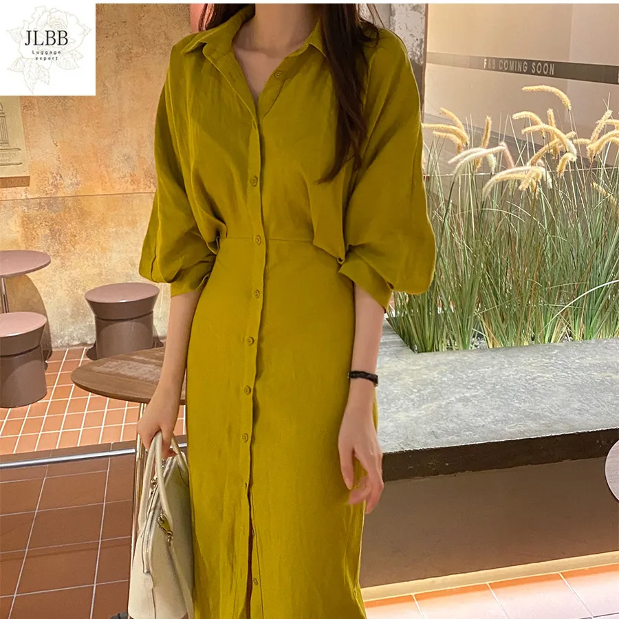 

Длинное женское платье с поясом, элегантное однотонное Повседневное платье, летние праздничные платья, новинка, женская рубашка, облегающе...