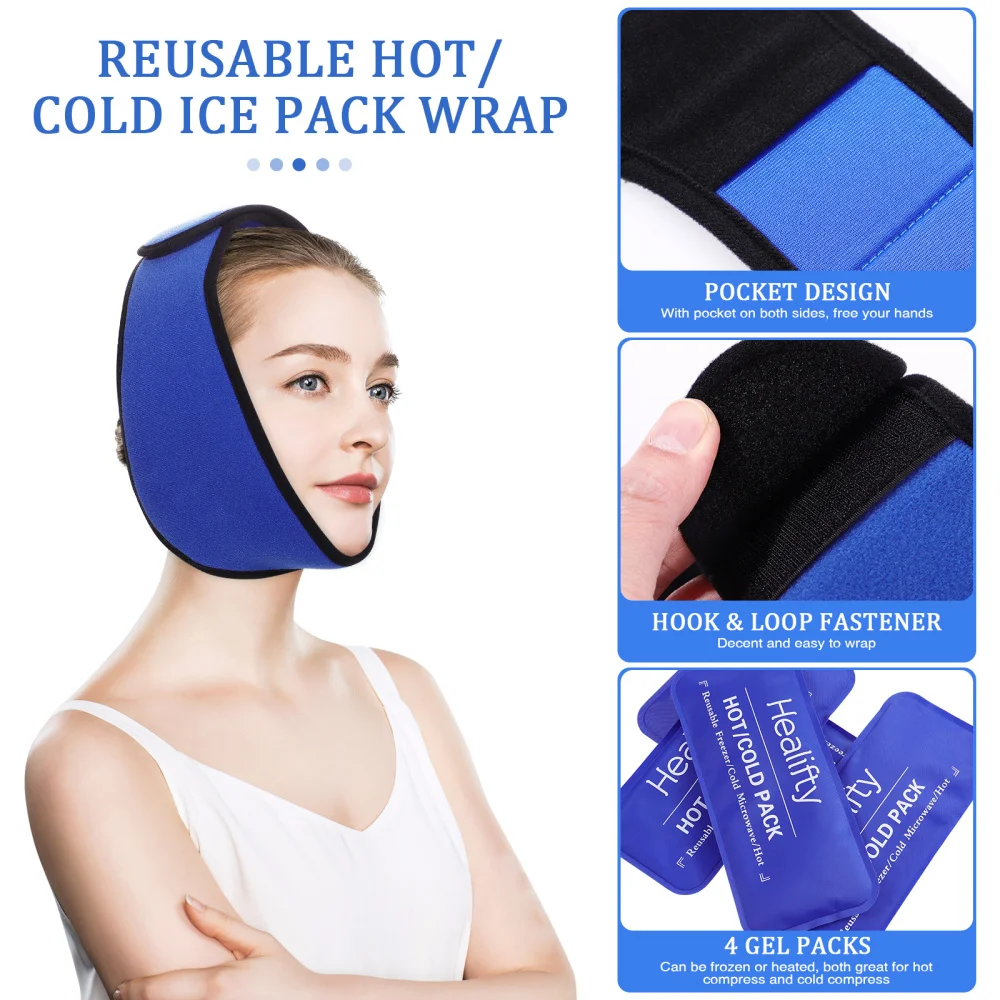 

Healifty Ice Pack Wrap with 4 Pack for Wisdom Teeth Flexible Reusable Face Ice Pack with Adjustable Stretch Wrap for Relief