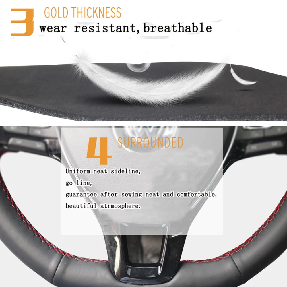KUNBABY черный замшевый прошитый вручную чехол рулевого колеса автомобиля для Volkswagen