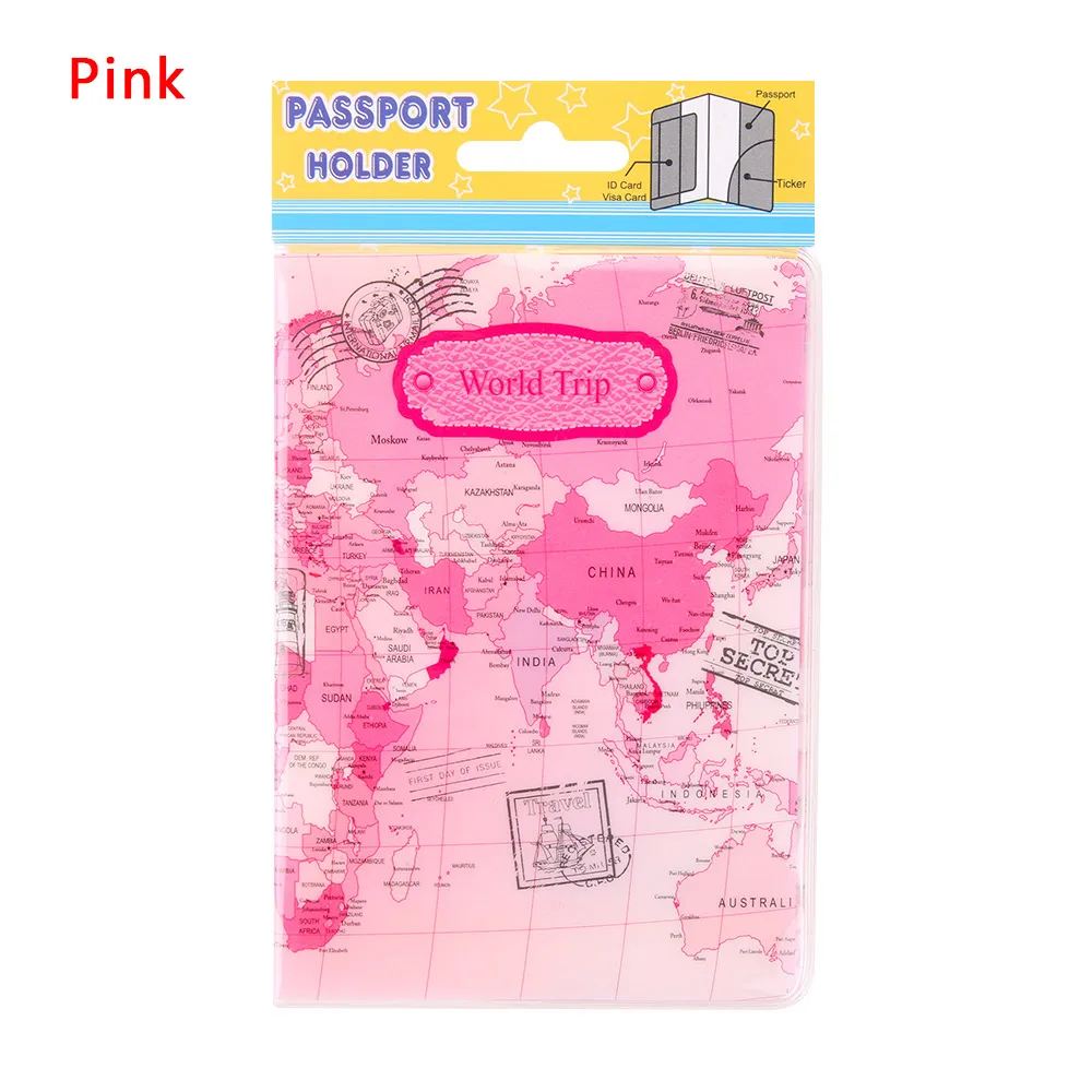 Pink 1 шт. модная карта мира, дорожная Обложка для паспорта, ПВХ держатель, Обложка для паспорта, чехол, брендовая Обложка для паспорта, папка для документов, сумка - Цвет: Pink