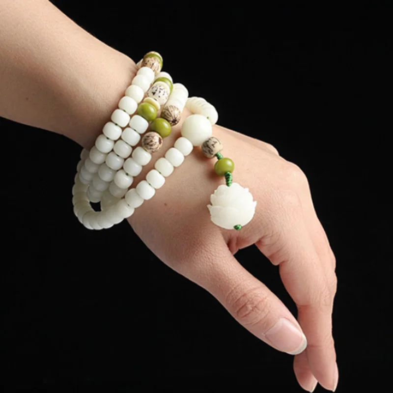

2021 new White Jade Bodhi Root Bead Feng Shui Bracelet for women with 108 Rosary Lotus Bodhi good Lucky Amulet Jewellery