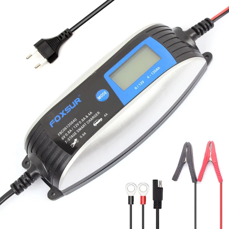 

6V 12V 0.8A 4A Motorcycle Car Battery Charger Lead-acid 7-segment Smart Waterproof Charger