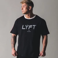 men short sleeve cotton t shirt casual black print t shirt gym fitness bodybuilding workout tees tops male summer brand clothing
