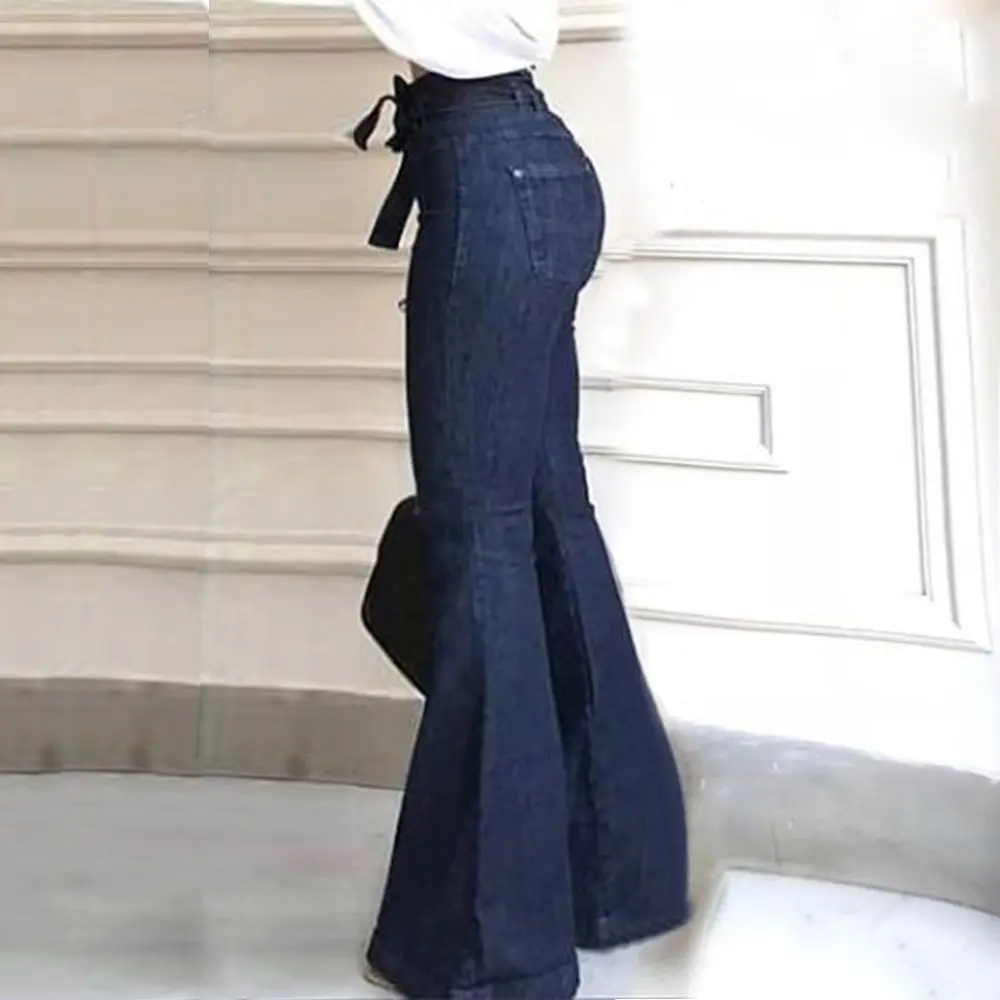 

Women Wide Leg Denim Jeans High Waist Bandage 2021 New Women Spring Summer Jean Ladies Stretch Fare Long Pants