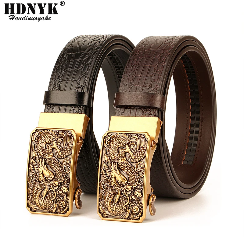 Men's Luxury Dragon Belt Genuine Leather for men Mens Belts Automatic Buckle Fashion Belt High Quality Buckle Leisure Waistband