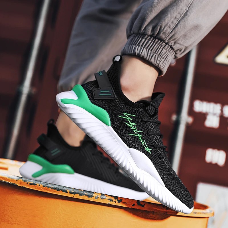 

Men Casual Shoes Sneakers Fashion Light Breathable Sapatos Solid White Knitting Leisure Sneaker Sport Men's Sports Leather