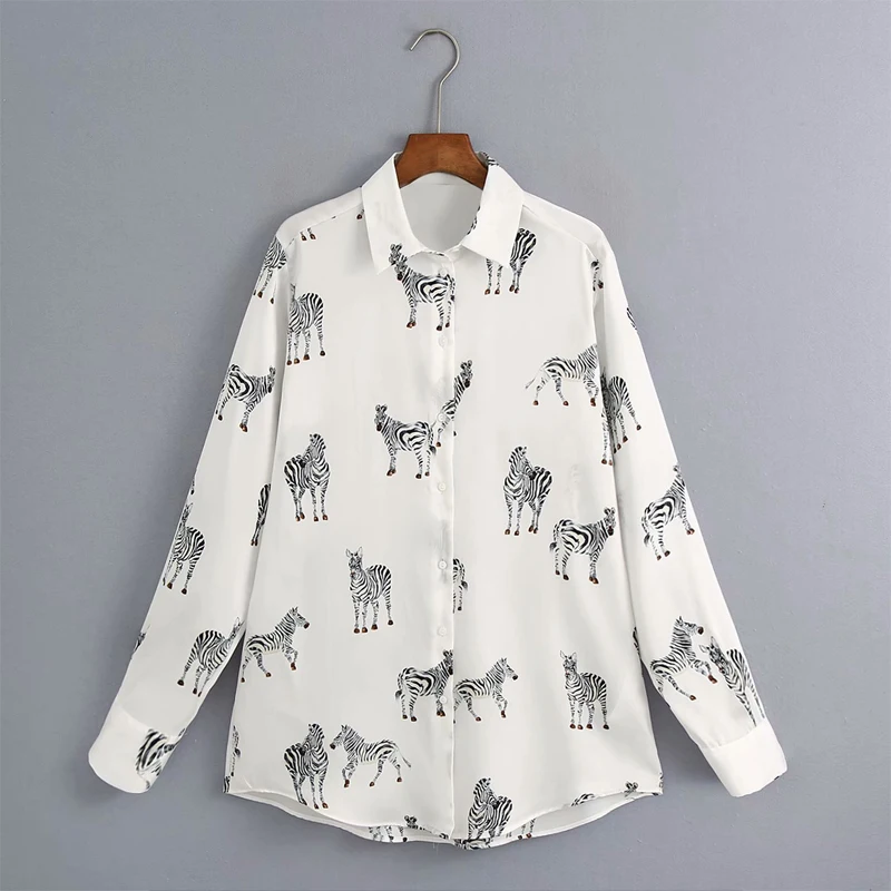 

2020 Summer Women Blouses Shirts Tops Animal Print Turn-down Collar Long Sleeve Female Street Fashion Shirts Top Smock blusas