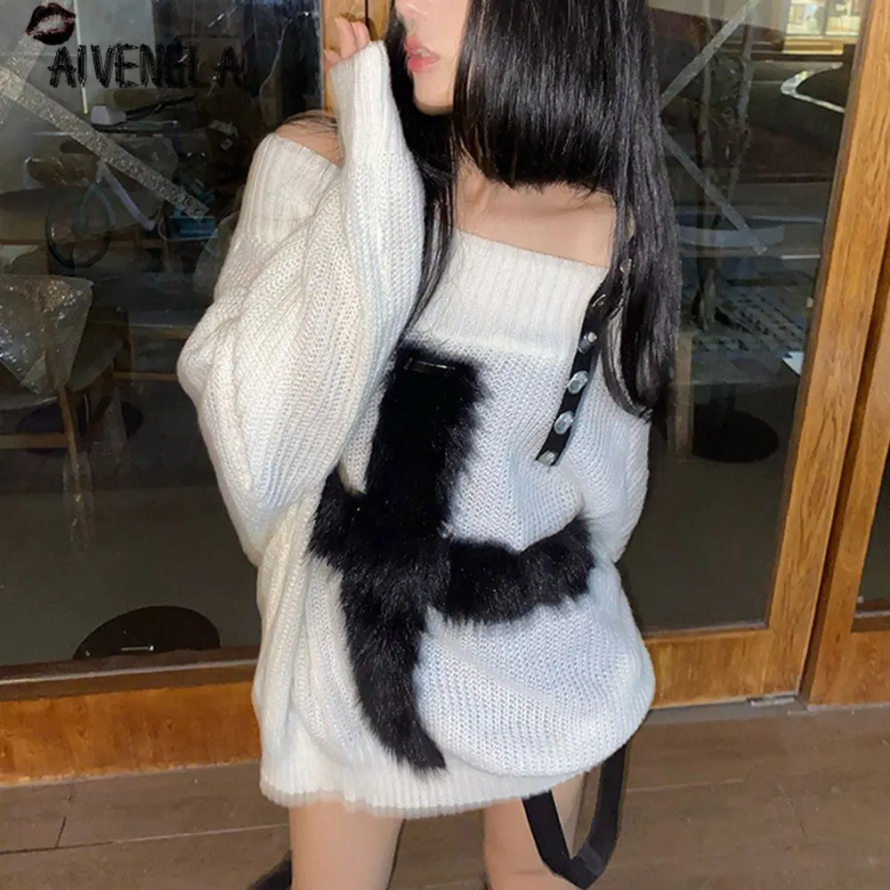 Свитер Женский вязаный с открытыми плечами Осень-зима | Женская одежда