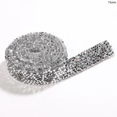 1.5cm-Silver 1 ярд 1 см/1,5 см/2 см/3 см швейная отделка орнамент из кристаллов Стразы горячей фиксации горный хрусталь лента аппликатор лента со стразами для платьев - Цвет: 1.5cm-Silver