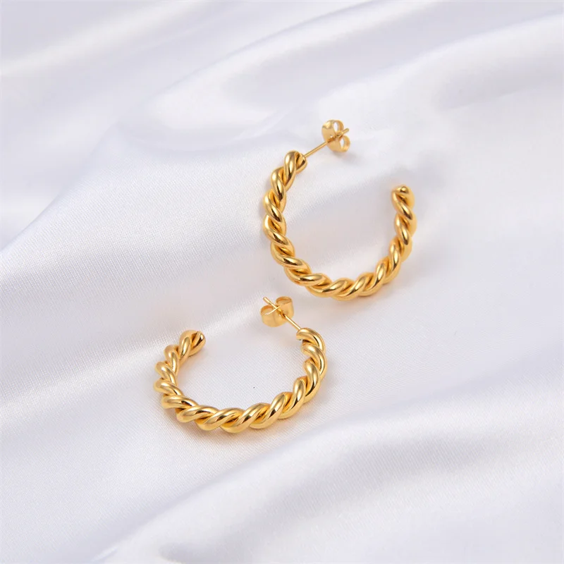 

New Modern Style Twisted Hoop Earrings In Stainless Steel Minimalist Hammered Ring Earrings Awesome Street Style Earring Hoops