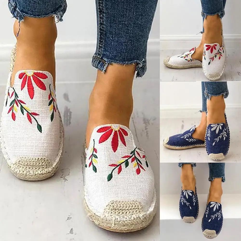 Модная женская парусиновая обувь на плоской подошве в этническом стиле с