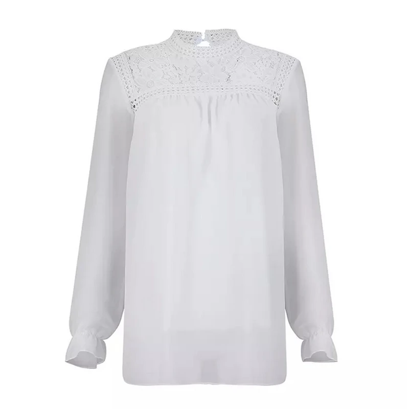 Блузка женская кружевная с длинным рукавом однотонная черная белая | Женская