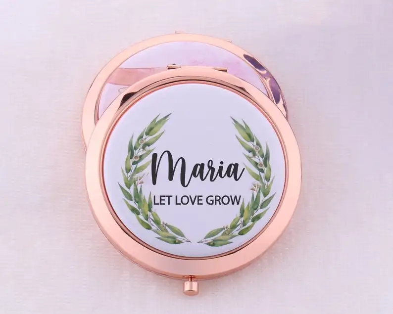 Индивидуальное компактное зеркало с именем цветочный венок для девичника