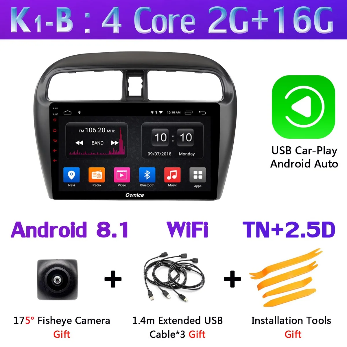 K1-B-CarPlay 360 ° AHD DVR камера 4GSIM wifi Android 9,0 8Core 4+ 64G SPDIF DSP CarPlay gps радио для Mitsubishi Mirage Attrage GT G46 2012 - Цвет: K1-B-CarPlay