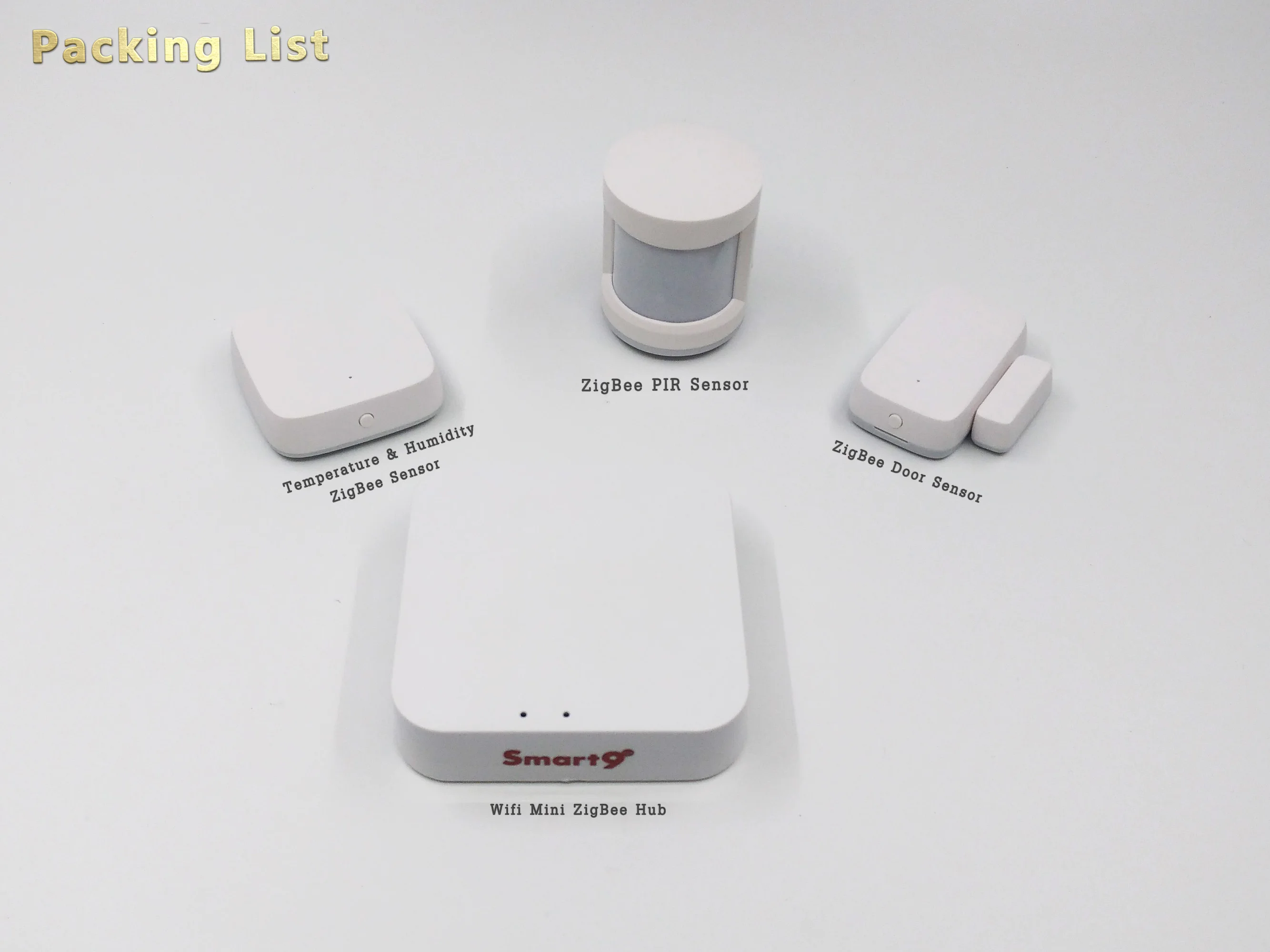 Smart9 SmartHome Kit-B Mini TuYa ZigBee концентратор+ PIR+ дверь+ датчик температуры, Smart Life App пульт дистанционного управления, питание от TuYa