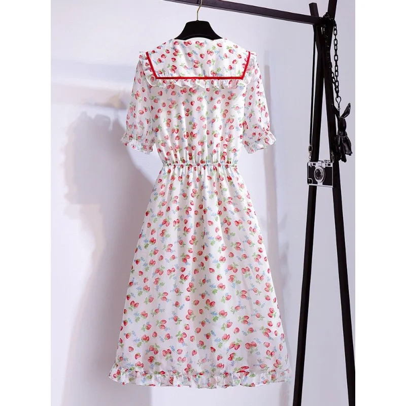 

HOUZHOU Summer Dress Woman Strawberry Chiffon Maxi Dress Sweet Ladies Fairycore Elegant Vintage Sundress Korean Fashion 2021