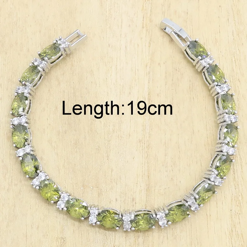 Оливковый зеленый полудрагоценный камень Серебряный цвет набор украшений для