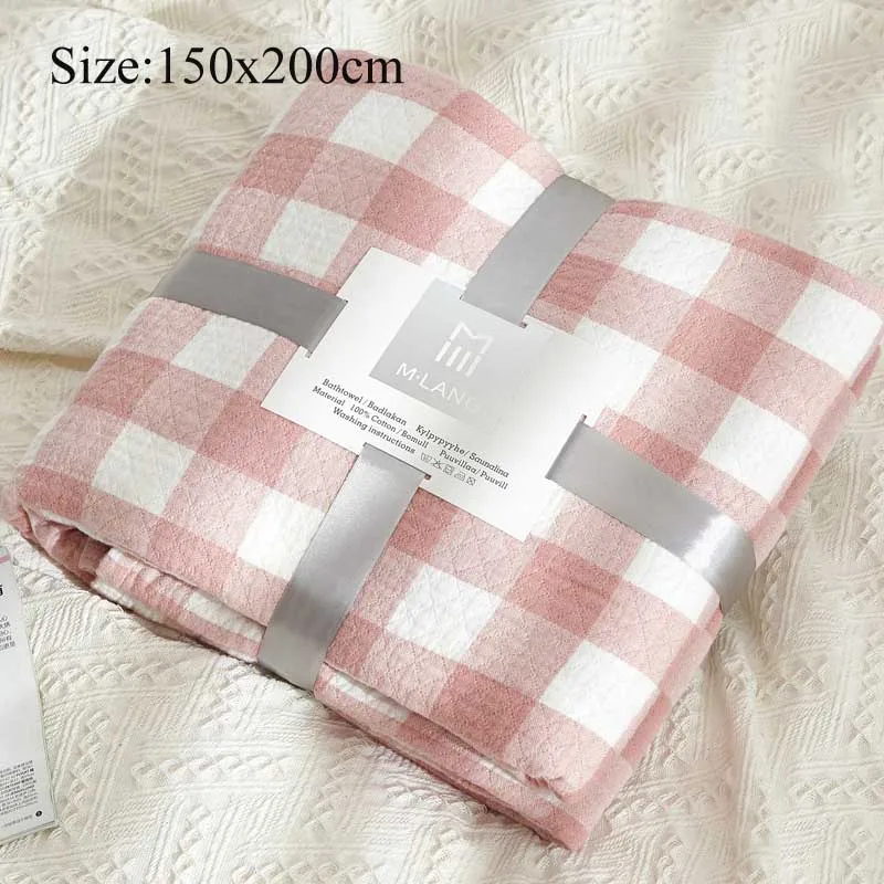 Pink Plaid-A Японское хлопковое вафельное летнее одеяло для дивана, кровати, полотенца, одеяло для женщин, покрывало, Nap одеяло, s пледы, одеяло для автомобиля, офиса - Цвет: Pink Plaid-A