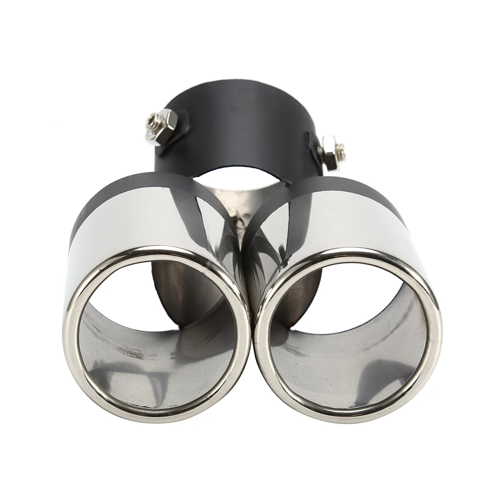 

Brand New Universal Car Round Mouth Double-tube Curved Chrome Stainless Steel Tail Pipe Exhaust Pipe Muffler